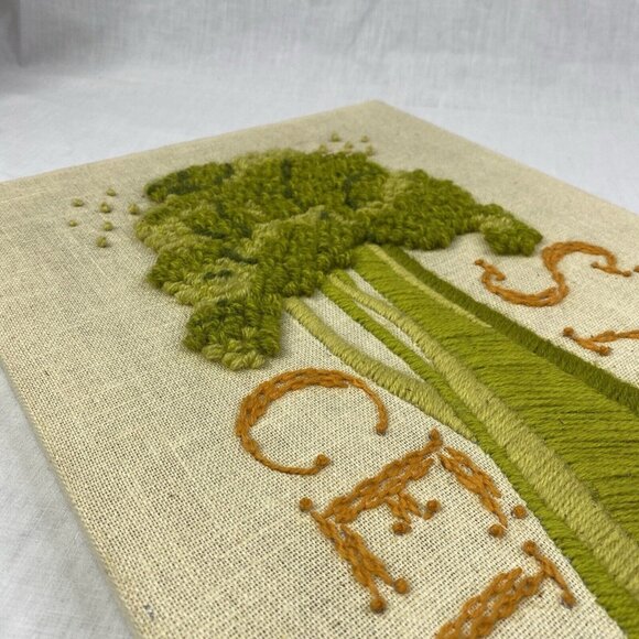 Vintage Paragon Needlecraft Crewel Stitchery Celery Stalks #0521 12x22" Finished - Picture 5 of 15